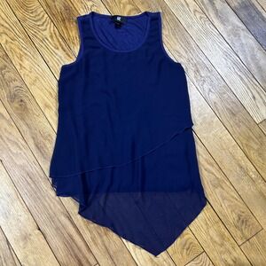 IZ Byer Navy Blue Asymmetrical Layered Sheer‎ Tank Top Women's XS